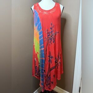 Pam’s Collection Vintage Red Tie Dye Dress/swim Suit Cover Up Free Size